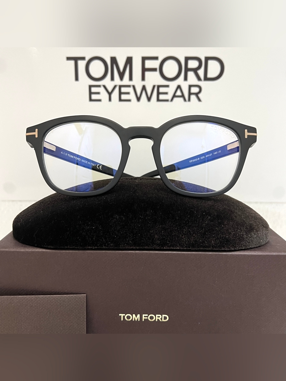 Tom Ford TF5532-B Eyeglasses Matte Black Gold + Magnetic Clip-On Sunglasses 02A